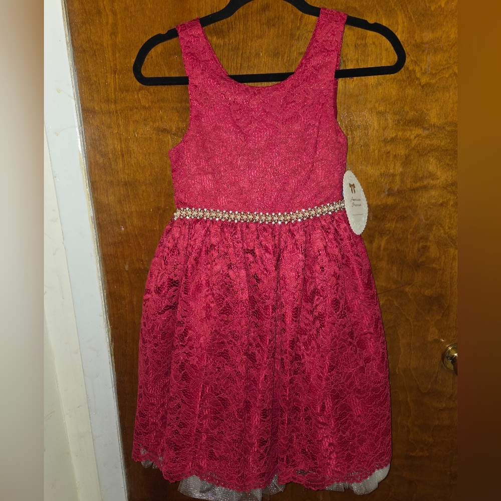 American Princess Red Lace Dress with Beaded Waist